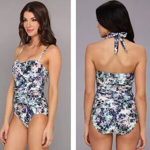 Badgley Mischka Fiona Shirred One Piece Swimsuit